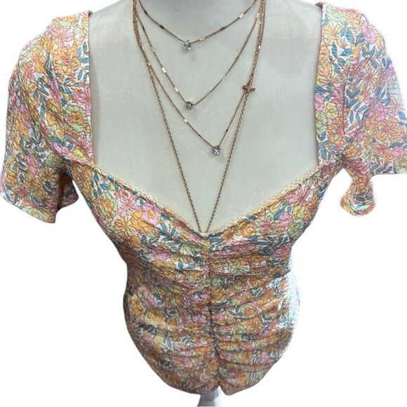 ASOS Design Textured Ruched Mini Dress Short Sleeves Pastel Floral Size 10 - Picture 6 of 16